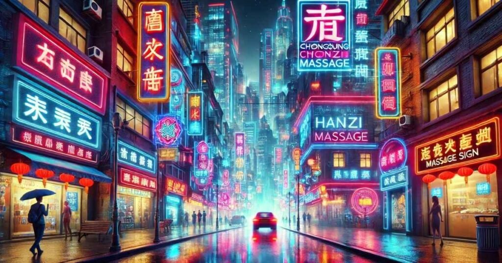 Neon lights Chongqing Cyberpunk City Neon Hanzi Massage Sign